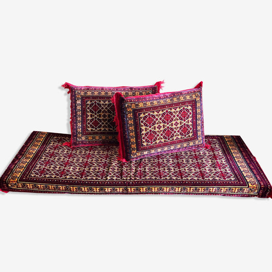 Bel ensemble de canapé au sol 1 coussin de sol + 2 housses d’oreiller toshak afghan arabe majlis turc canapé au sol