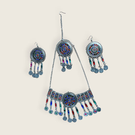 antique Afghan accessories, timeless Afghan jewellery set, retro Afghan chic set, kuchi jewellery set