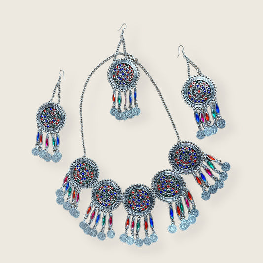 Afghan tribal jewellery set, gypsy earrings, bohemian jewellery, middle eastern jewellery