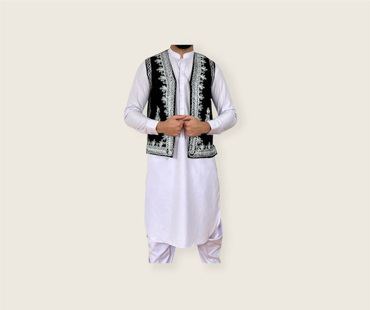 Peran Tumban with charma dozi waistcoat set, Afghan men clothing set, peran tumban with vest (3 pieces)