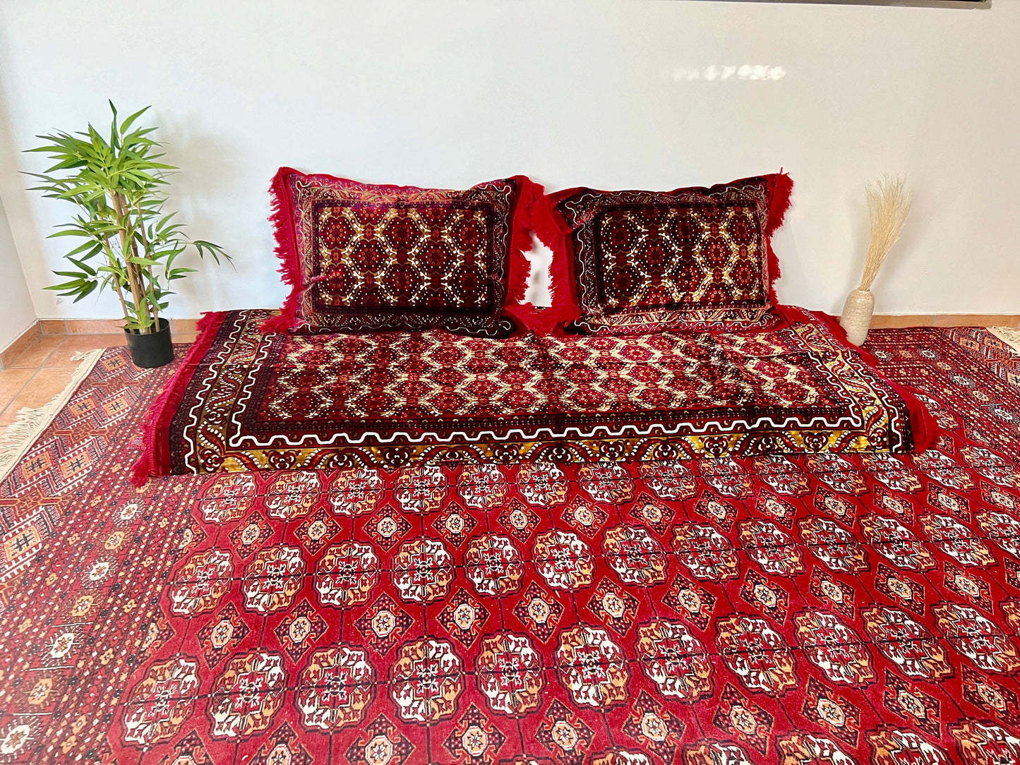 Arabic Majlis Floor cushion Seating, afghan toshak cover, Oriental Floor sofa set, 1 mattress cover + 2 pillows covers(3pcs cover only)